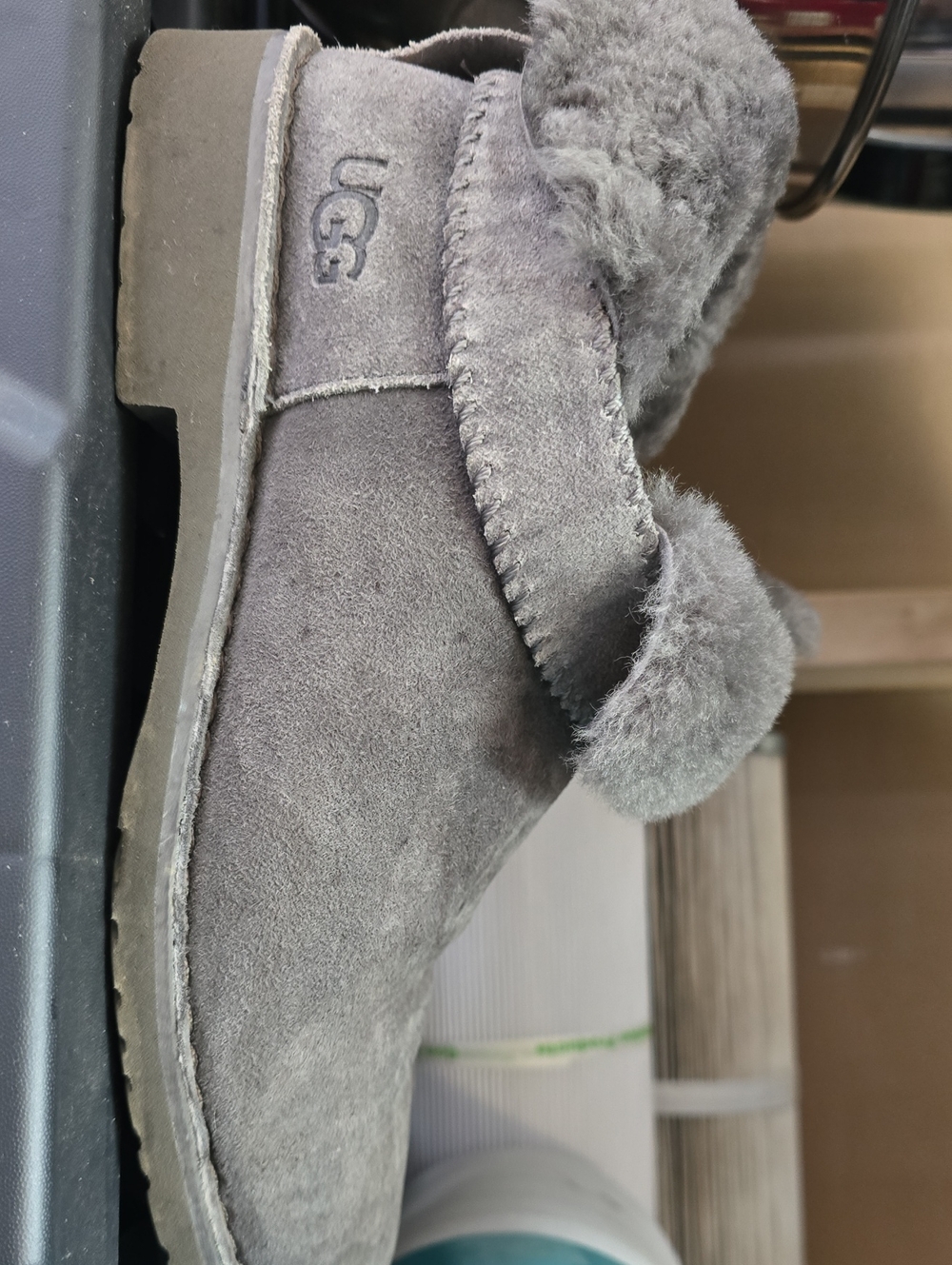 UGG Women's Gray Suede Shearling Slip-On Booties